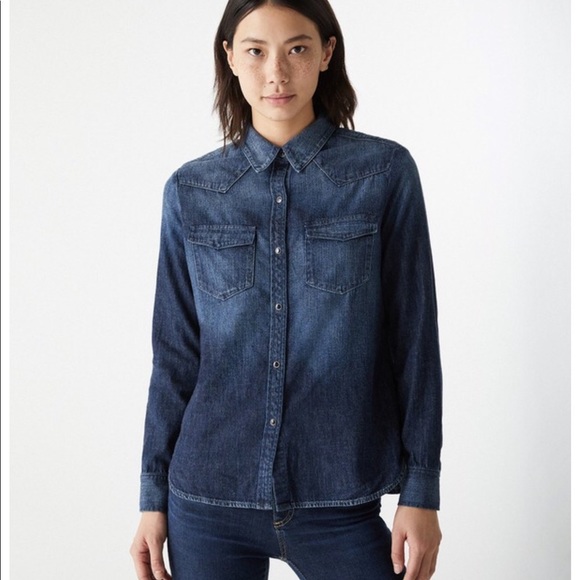 Ag Adriano Goldschmied Tops - AG Jeans Deanna Dark Blue Denim Chambray Shirt